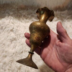 Vintage Brass  Vase With Floral Engravings